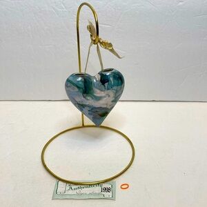 Susie Groover Porcelain Glass Heart Shape Ornament Iridescent Marbleized Green